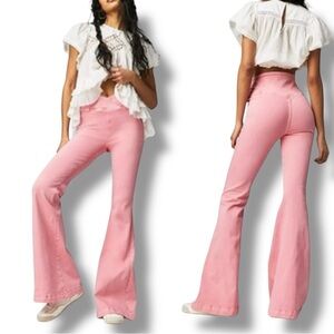 New Free People Venice Beach High Rise Flare Women's Peony Pink Blemish NWT 30
